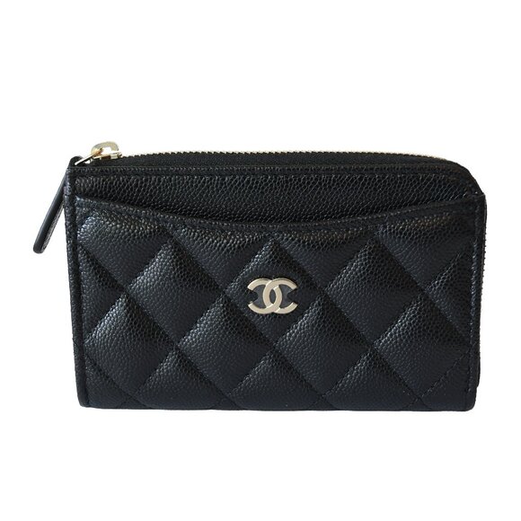 Chanel CC Caviar Quilted Zip Around Card Holder Black - Picture 1 of 3